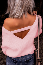 Load image into Gallery viewer, Pink Cut-Out Knitted Pullover Sweater - Passion of Essence Boutique
