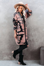 Load image into Gallery viewer, Lapel Collar Geometric Print Knit Cardigan - Passion of Essence Boutique
