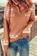 Load image into Gallery viewer, Geometry Knit Quarter Zip Sweater - Passion of Essence Boutique
