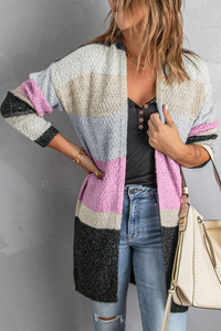 Contrast Color Block Open Front Knitted Cardigan - Passion of Essence Boutique