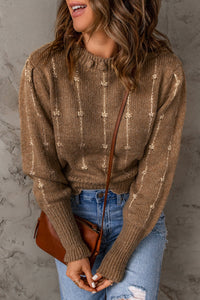 Brown Long Sleeve O-Neck Knitted Sweater - Passion of Essence Boutique