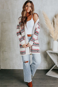 White Open Front Draped Geometric Cardigan - Passion of Essence Boutique