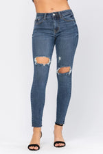 Load image into Gallery viewer, Judy Blue Full Size Destroyed Knee High Waist Skinny Jeans - Passion of Essence Boutique
