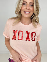 Load image into Gallery viewer, Pink XOXO Glitter Pattern Print Short Sleeve Graphic Tee - Passion of Essence Boutique
