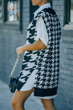 Load image into Gallery viewer, Black Houndstooth Sweater Vest With Slits - Passion of Essence Boutique
