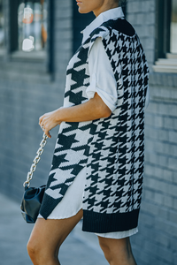 Black Houndstooth Sweater Vest With Slits - Passion of Essence Boutique