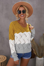 Load image into Gallery viewer, Color Block Knitted Cut Out Pullover Sweater - Passion of Essence Boutique
