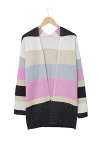 Contrast Color Block Open Front Knitted Cardigan - Passion of Essence Boutique