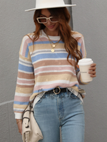 Load image into Gallery viewer, Casual Round Neck Pullover Striped Sweater - Passion of Essence Boutique
