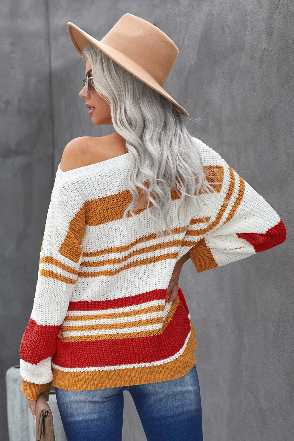 Striped Pattern Knit Sweater - Passion of Essence Boutique