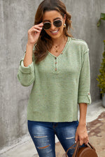 Load image into Gallery viewer, Buttoned Drop Shoulder Knitted Sweater - Passion of Essence Boutique

