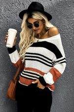 Load image into Gallery viewer, Striped Pattern Knit Sweater - Passion of Essence Boutique
