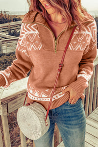 Geometry Knit Quarter Zip Sweater - Passion of Essence Boutique