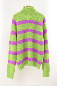 Mock Neck Long Sleeve Striped Knit Sweater - Passion of Essence Boutique