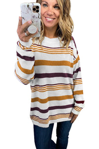 Striped Crewneck Long Sleeve Sweater - Passion of Essence Boutique