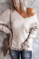 Load image into Gallery viewer, Solid Color V Neck Tasseled Sweater - Passion of Essence Boutique
