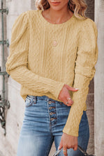 Load image into Gallery viewer, Solid Color Puffy Sleeve Textured Knit Top - Passion of Essence Boutique
