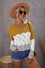 Load image into Gallery viewer, Color Block Knitted Cut Out Pullover Sweater - Passion of Essence Boutique
