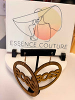 Load image into Gallery viewer, Boss Women’s Afrocentric African Text Wood Dangle Pierced Earring - Passion of Essence Boutique
