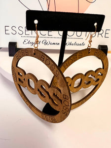 Boss Women’s Afrocentric African Text Wood Dangle Pierced Earring - Passion of Essence Boutique