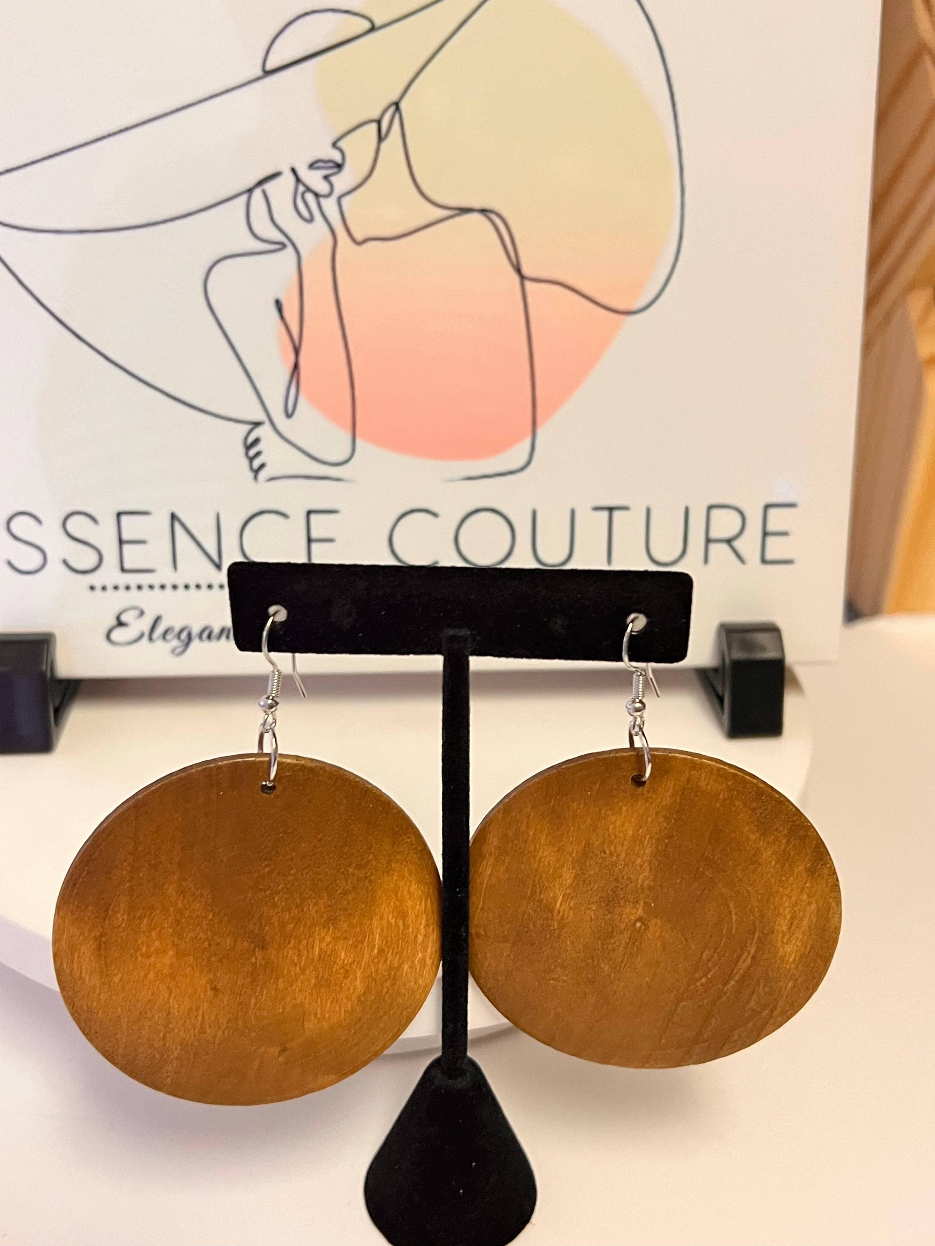 Afrocentric Women Wooden Teardrop Shaped Wood Dangle Earrings (Brown-Round) - Passion of Essence Boutique