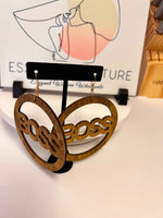 Load image into Gallery viewer, Boss Women’s Afrocentric African Text Wood Dangle Pierced Earring - Passion of Essence Boutique
