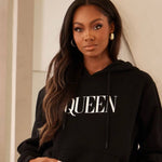 Load image into Gallery viewer, Oversized Black Queen Hoodie Custom Made by Passion of Essence - Passion of Essence Boutique

