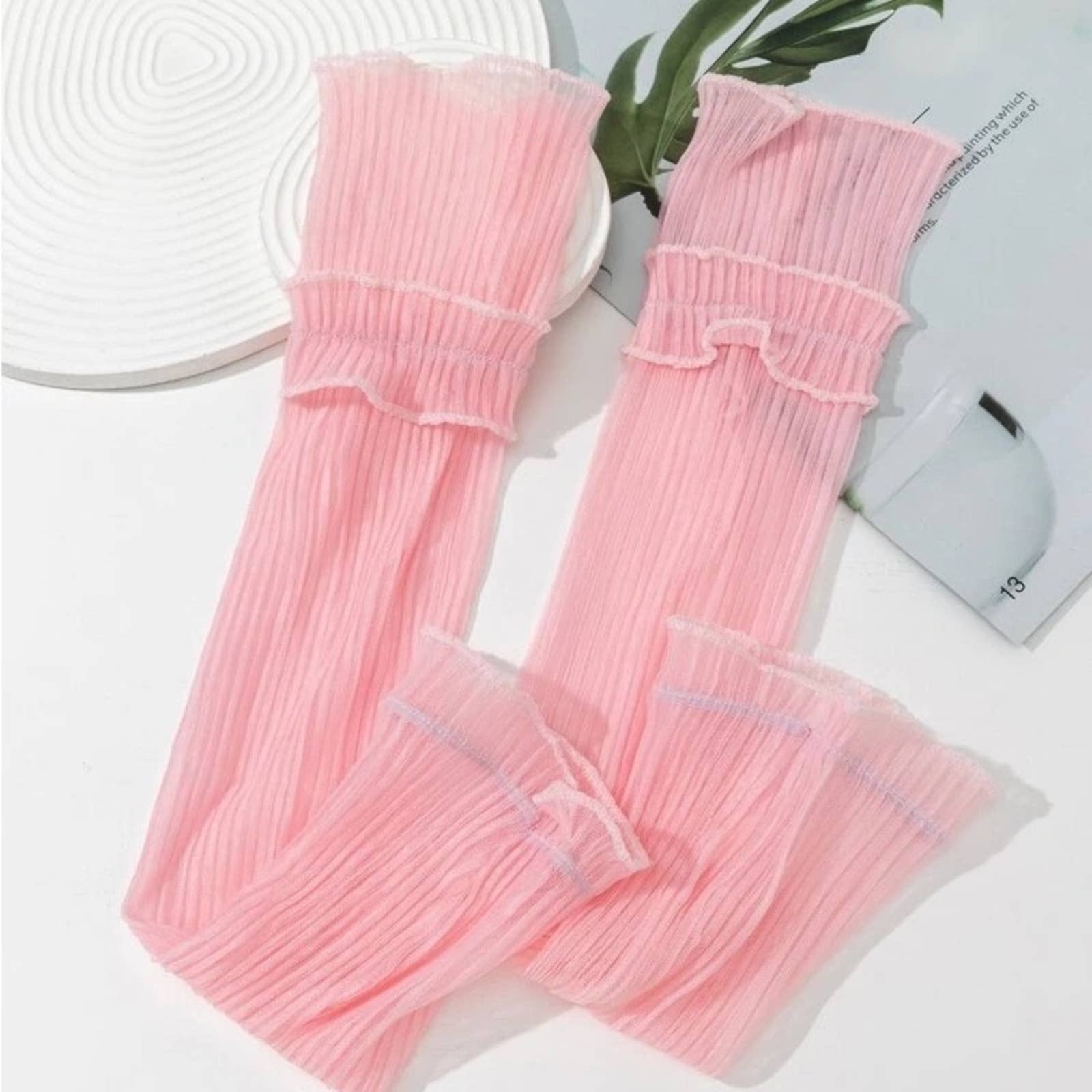 Pink Sheer Ruched Look Pull Up Arm Sleeves Glove - Passion of Essence Boutique