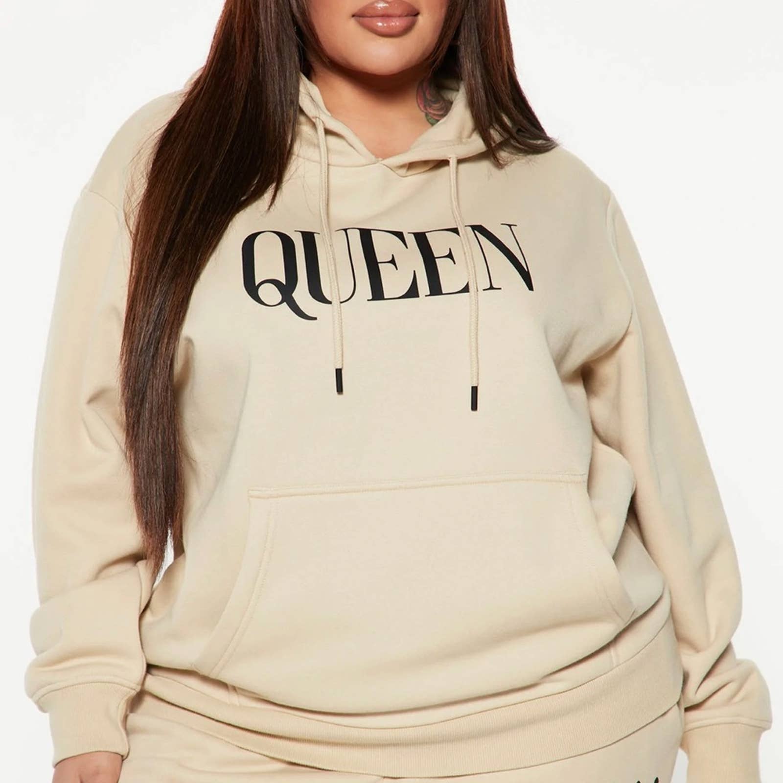 Oversized Tan Queen Hoodie Sweatshirt Custom Made by Passion of Essence - Passion of Essence Boutique