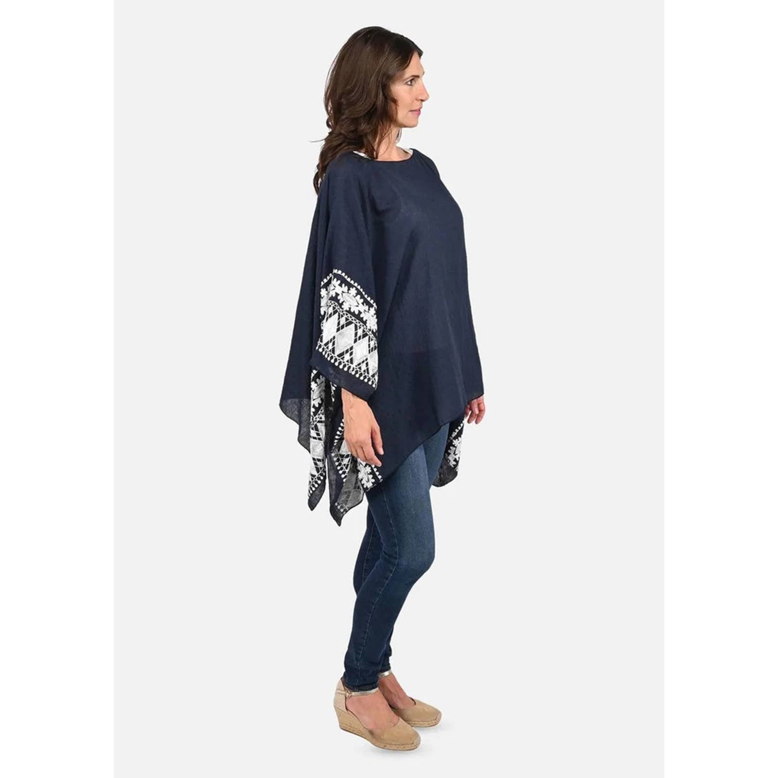 Passion Navy Blue Embroidered Sleeve Boat Neck Kaftan Top - Passion of Essence Boutique