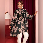 Load image into Gallery viewer, Plus Mock Neck Floral Print High Low Blouse - Passion of Essence Boutique
