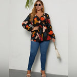 Load image into Gallery viewer, Plus Brush Print Surplice Front Peplum Blouse - Passion of Essence Boutique
