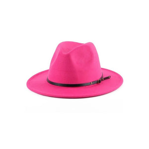 Pink Belt Buckle Trim Wide Brim Felt Hat - Passion of Essence Boutique