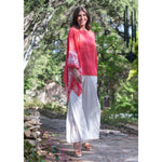 Load image into Gallery viewer, Passion Red White Embroidered Sleeve Boat Neck Kaftan Top - Passion of Essence Boutique

