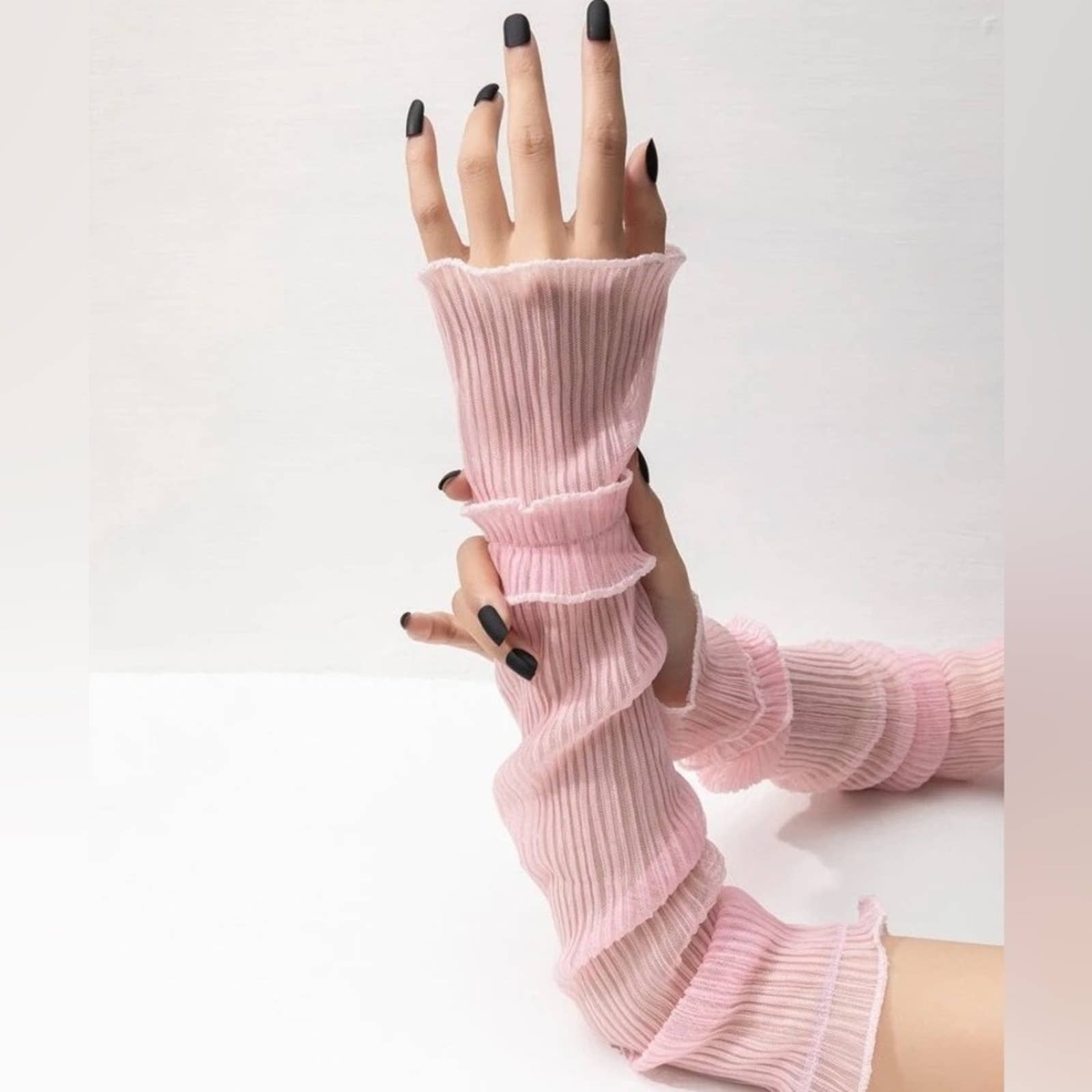 Pink Sheer Ruched Look Pull Up Arm Sleeves Glove - Passion of Essence Boutique