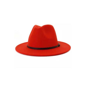 Red Belt Buckle Trim Wide Brim Felt Hat - Passion of Essence Boutique