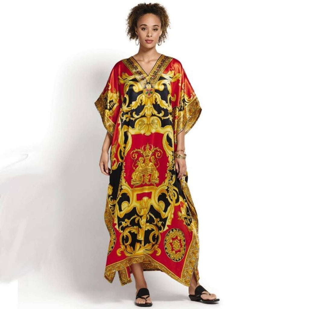 Bartlett Print Silky Long Caftan - Passion of Essence Boutique