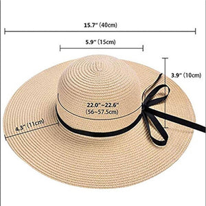 Beige Floppy Beach Straw Hat, Foldable Wide Brim with Bowknot UPF50 - Passion of Essence Boutique