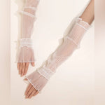 Load image into Gallery viewer, Sheer Ruched Look Pull Up Arm Sleeves Glove - Passion of Essence Boutique
