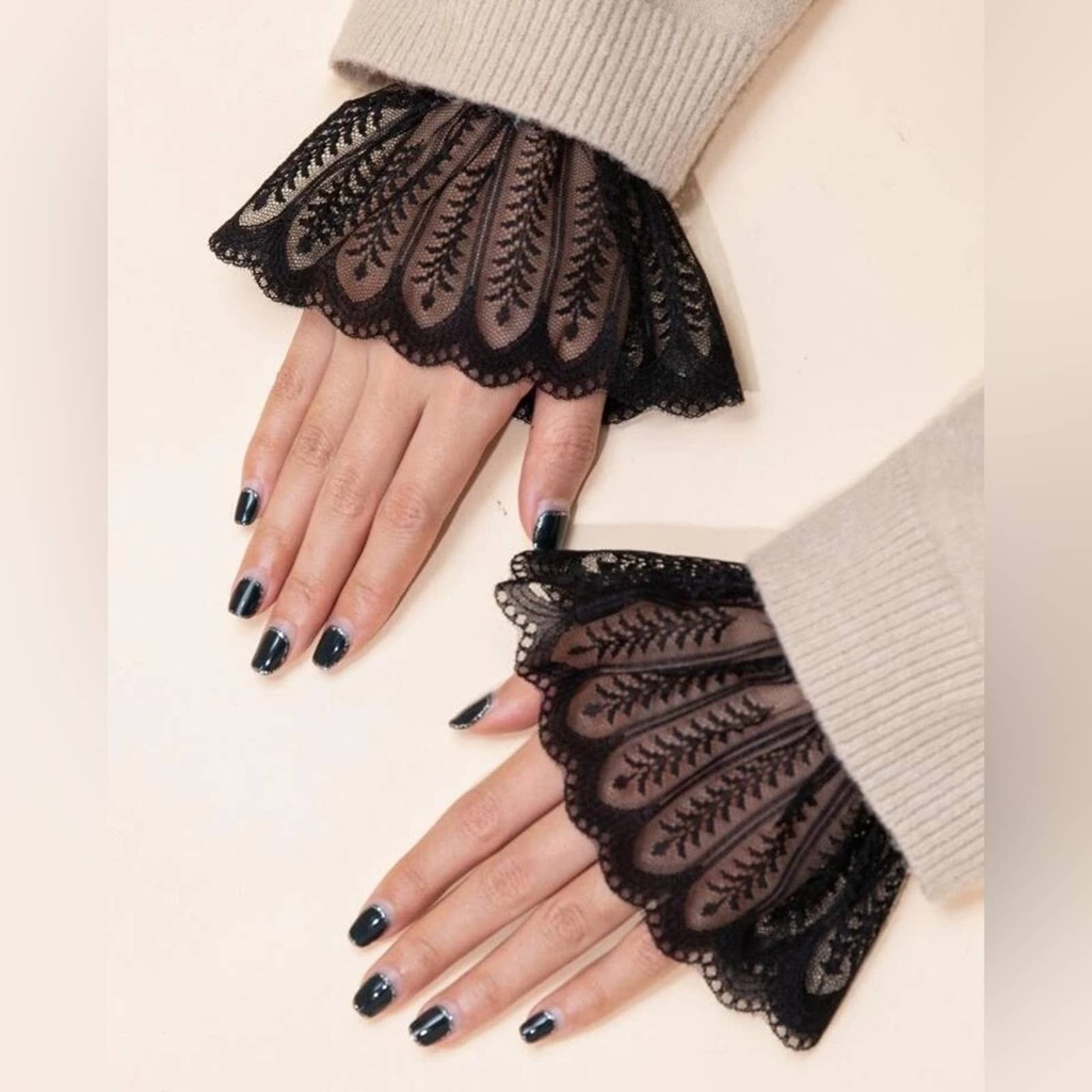 Black Mesh Lace Hollow Sleeve Gloves - Passion of Essence Boutique