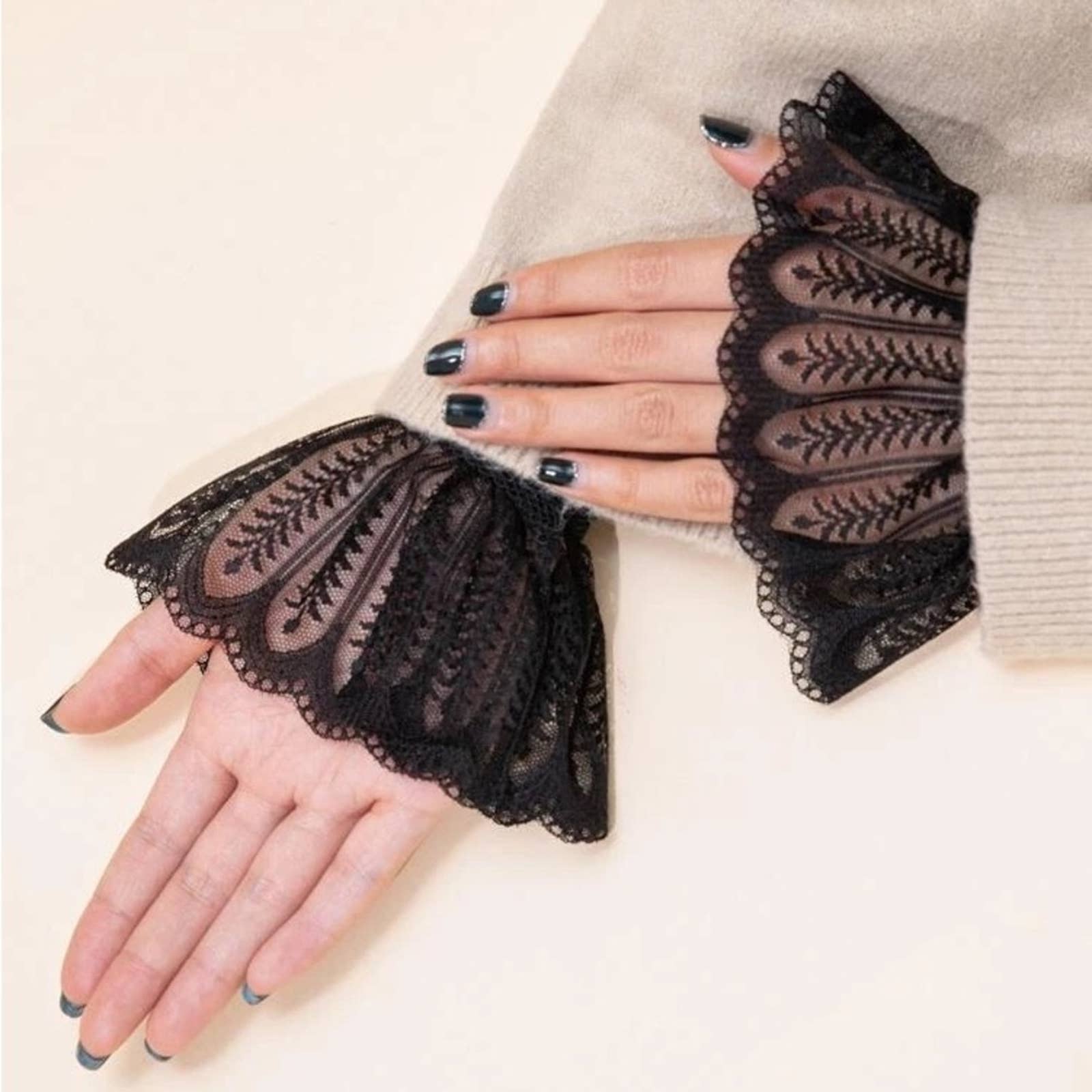 Black Mesh Lace Hollow Sleeve Gloves - Passion of Essence Boutique