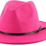 Load image into Gallery viewer, Pink Belt Buckle Trim Wide Brim Felt Hat - Passion of Essence Boutique
