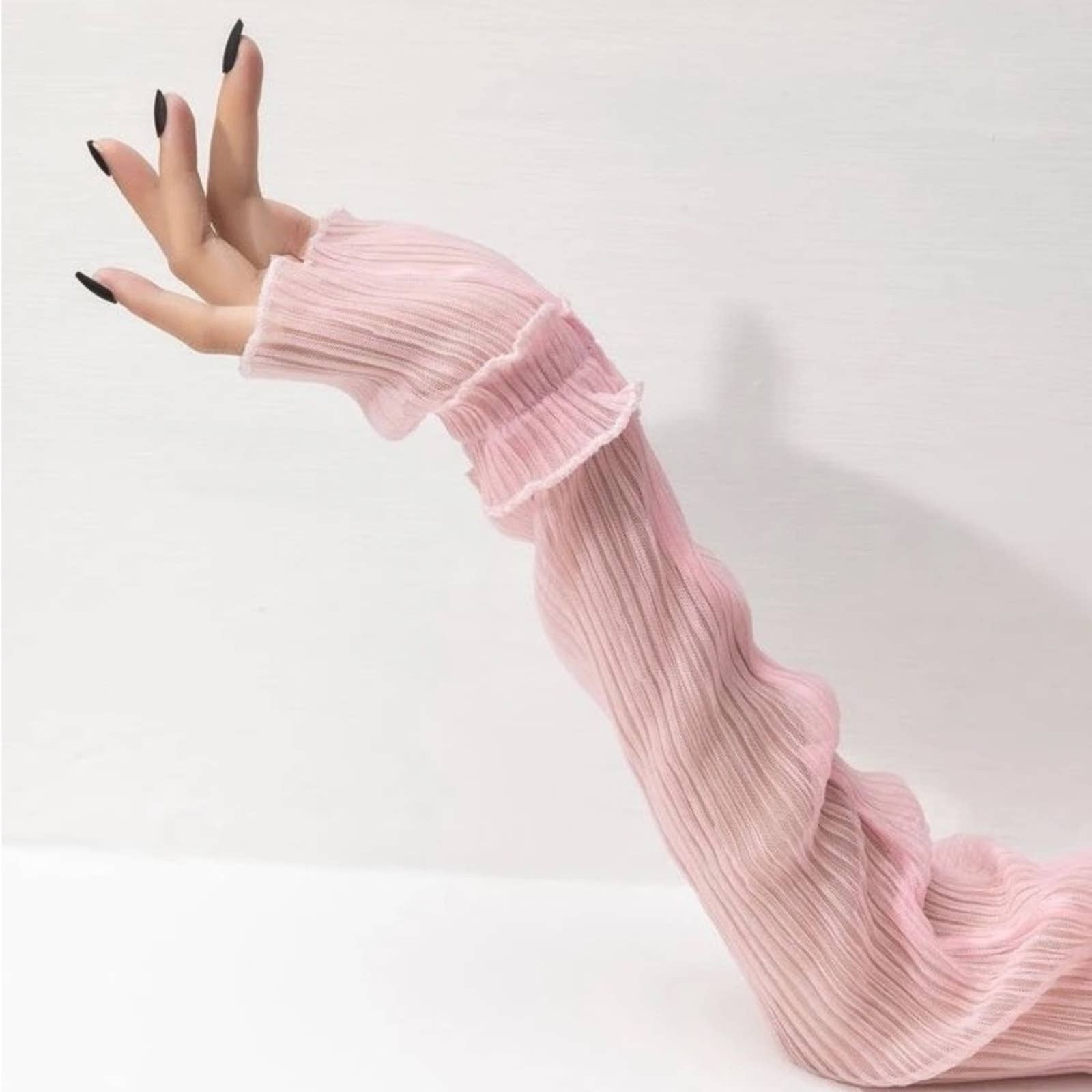 Pink Sheer Ruched Look Pull Up Arm Sleeves Glove - Passion of Essence Boutique