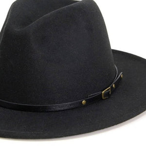 Black Belt Buckle Trim Wide Brim Felt Hat - Passion of Essence Boutique