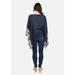 Load image into Gallery viewer, Passion Navy Blue Embroidered Sleeve Boat Neck Kaftan Top - Passion of Essence Boutique
