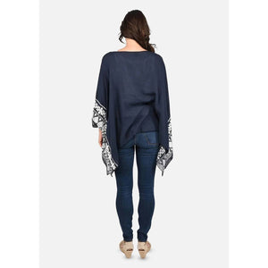 Passion Navy Blue Embroidered Sleeve Boat Neck Kaftan Top - Passion of Essence Boutique
