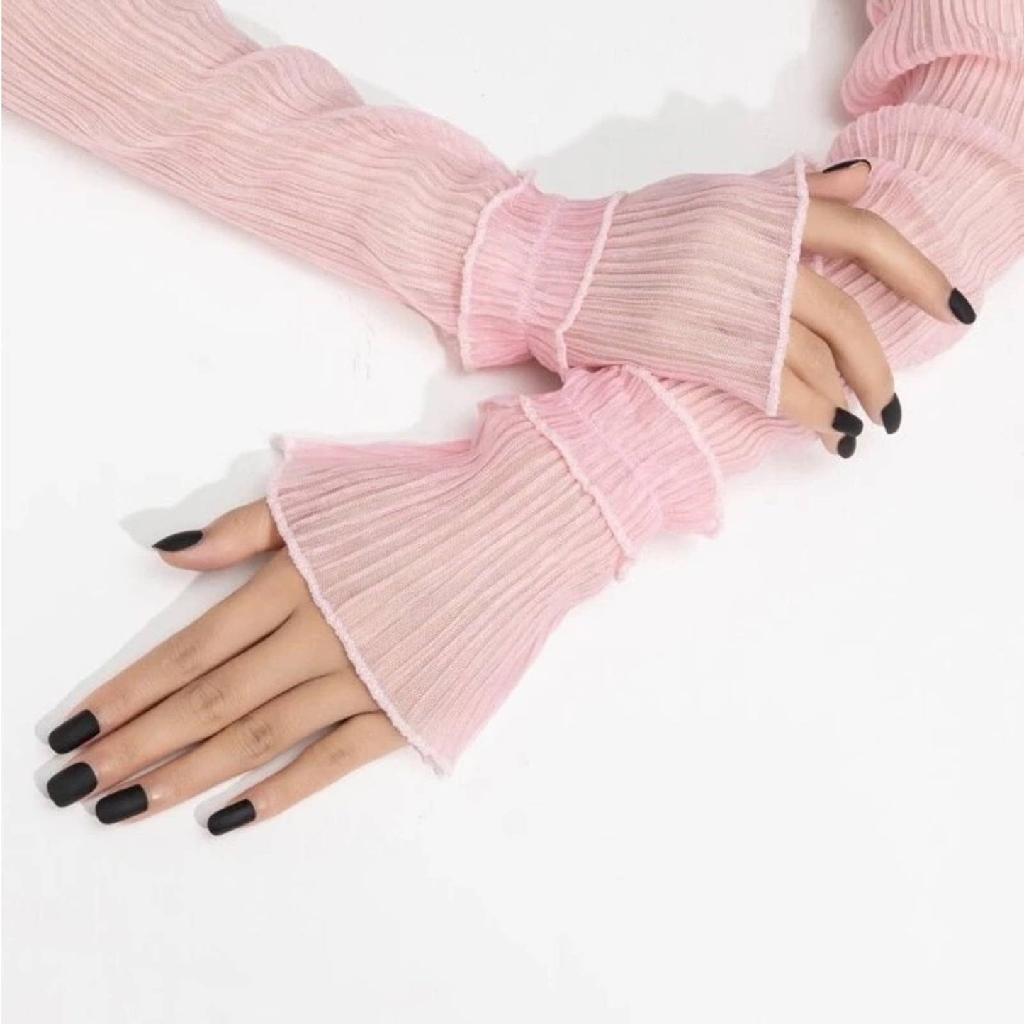 Pink Sheer Ruched Look Pull Up Arm Sleeves Glove - Passion of Essence Boutique