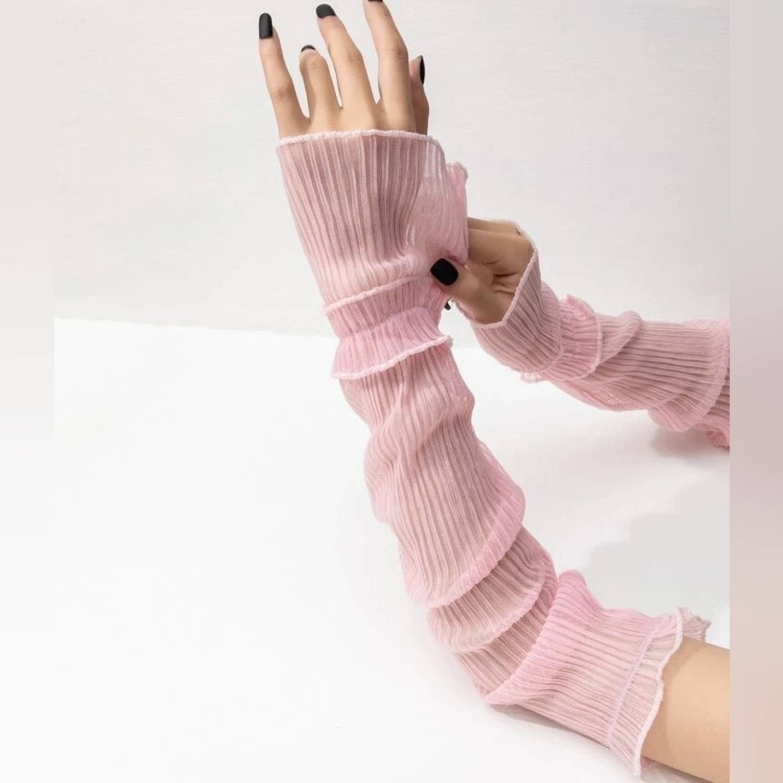 Pink Sheer Ruched Look Pull Up Arm Sleeves Glove - Passion of Essence Boutique