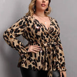 Load image into Gallery viewer, Wrap Belted Flounce Sleeve Blouse - Passion of Essence Boutique
