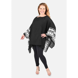 Passion Black White Embroidered Sleeve Boat Neck Kaftan Top - Passion of Essence Boutique